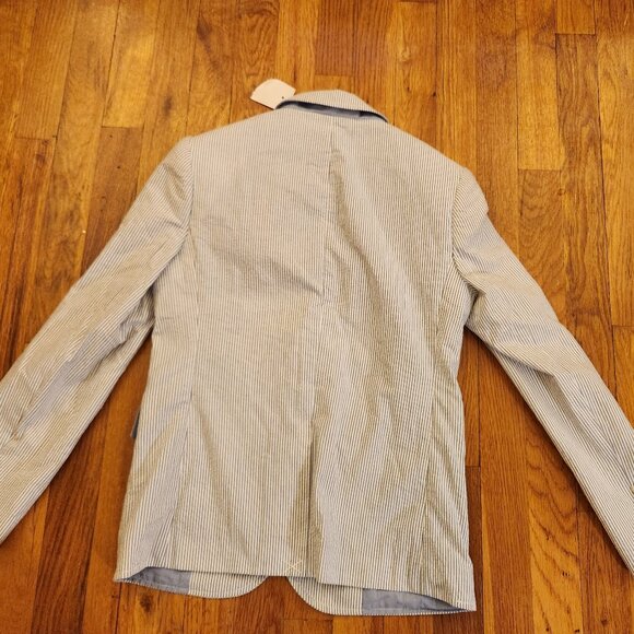 J CREW CREWCUTS THOMPSON Blue Seersucker Stripe Cotton Blazer Jacket Youth 12 - Picture 2 of 16